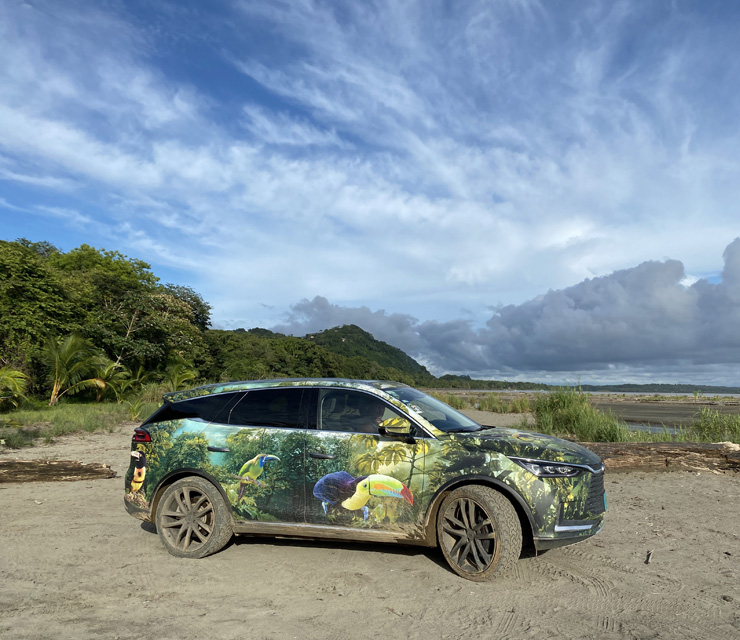 de green circle experience elektrische wagen parking bij Playa Tortuga